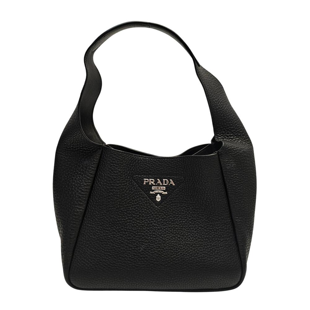 Prada Vitello Daino Small Soft Dynamique Hobo Black - Picture 1 of 9
